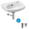 Siko Ensemble lave-main suspendu avec trou pour robinetterie, trop plein, 35x28cm + Bonde clic-clac + Siphon de lavabo (EUR913-SET2)