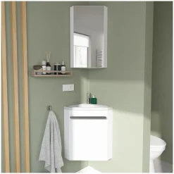 Lave-Mains|Mob-In Ensemble lave-mains angle suspendu SKINO avec robinet et armoire d'angle