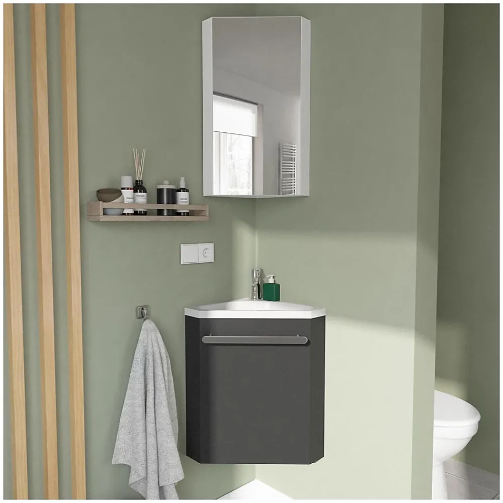 Lave-Mains|Mob-In Ensemble lave-mains angle suspendu SKINO avec robinet et armoire d'angle