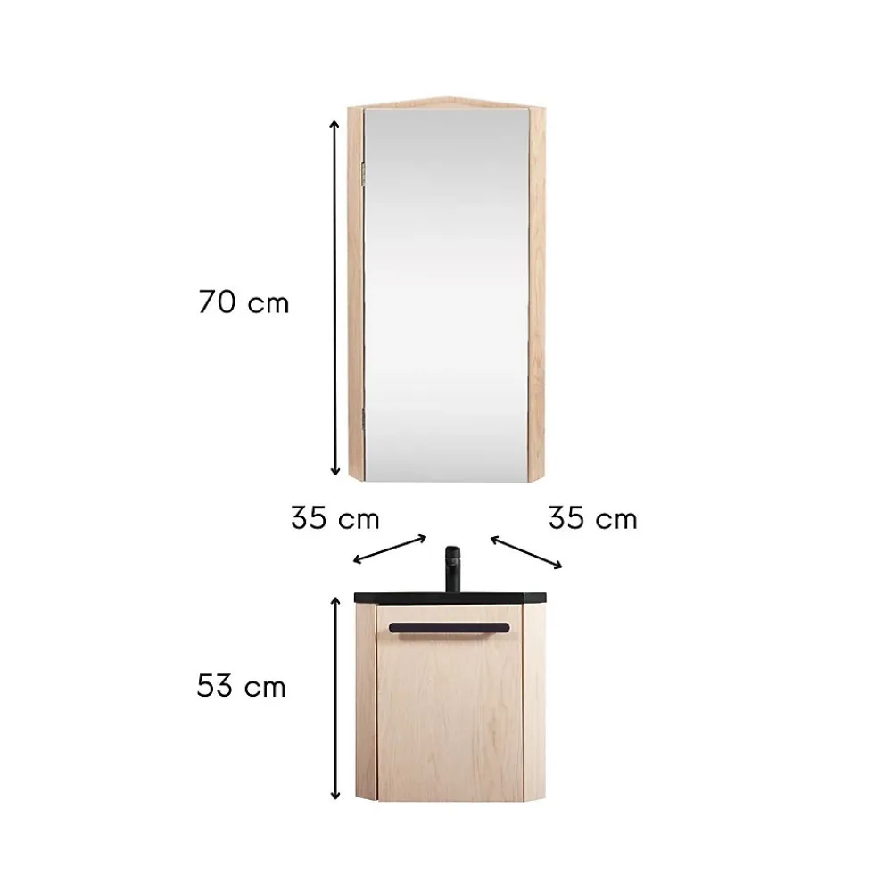 Lave-Mains|Mob-In Ensemble lave-mains d'angle SKINO suspendu avec armoire miroir