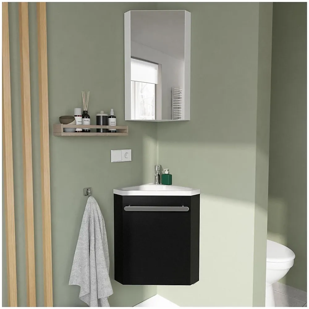 Lave-Mains|Mob-In Ensemble lave-mains d'angle SKINO + vasque + armoire de toilette