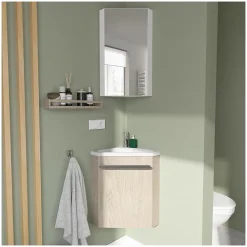 Mob-In Ensemble lave-mains d'angle SKINO + vasque + armoire de toilette