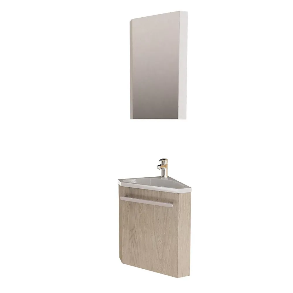 Mob-In Ensemble lave-mains d'angle SKINO + vasque + armoire de toilette
