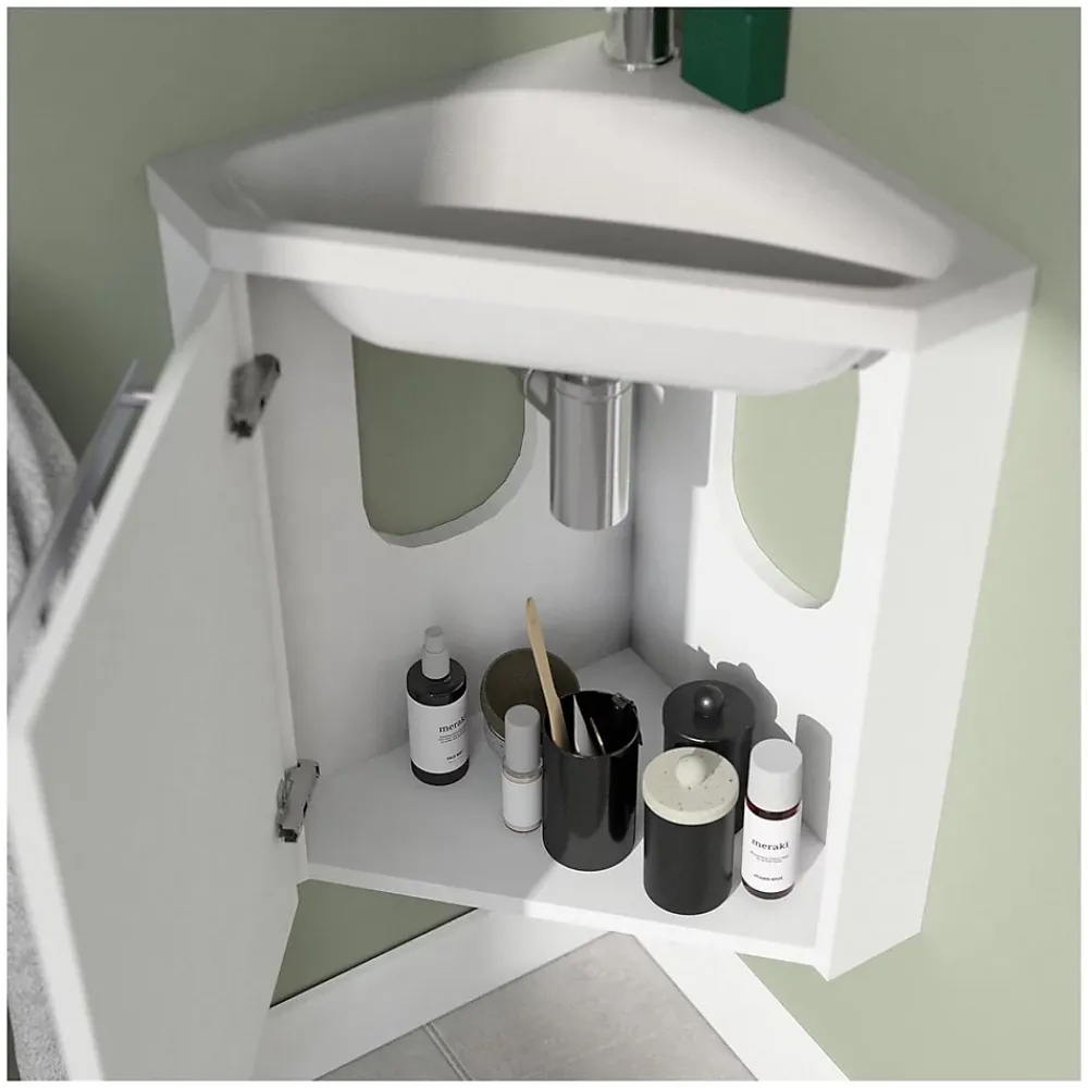 Mob-In Ensemble lave-mains d'angle SKINO + vasque + armoire de toilette