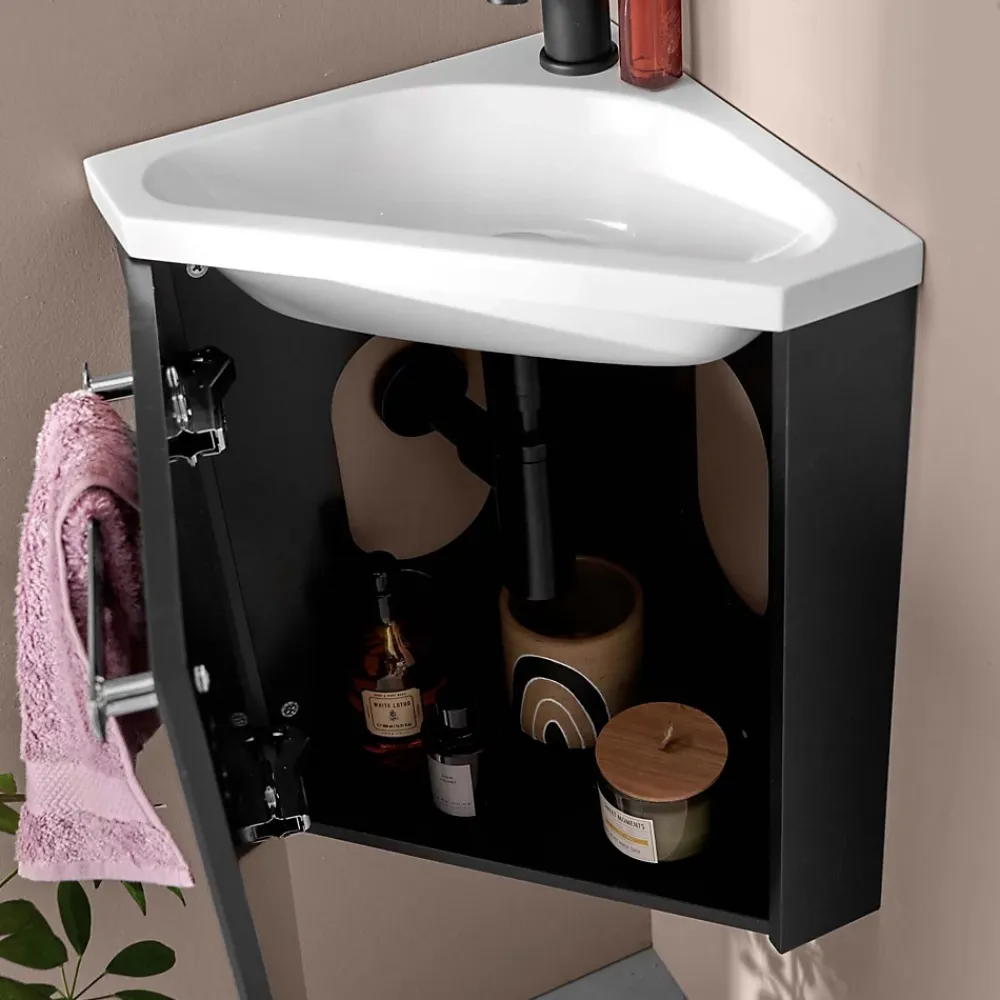 Mob-In Ensemble lave-mains d'angle suspendu SKINO avec robinet noir