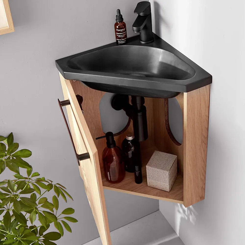 Lave-Mains|Mob-In Ensemble lave-mains d'angle suspendu SKINO avec robinet noir