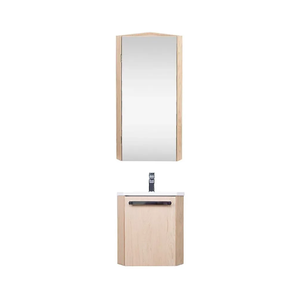 Mob-In Ensemble lave-mains d'angle SKINO suspendu avec armoire miroir
