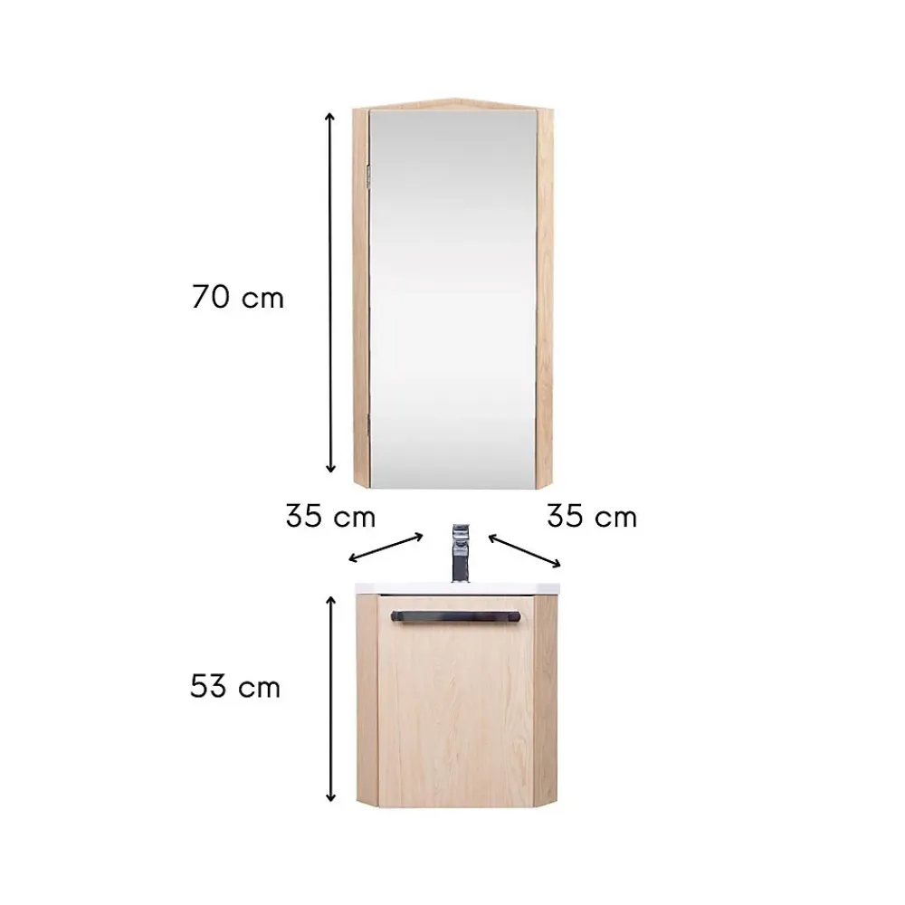 Mob-In Ensemble lave-mains d'angle SKINO suspendu avec armoire miroir