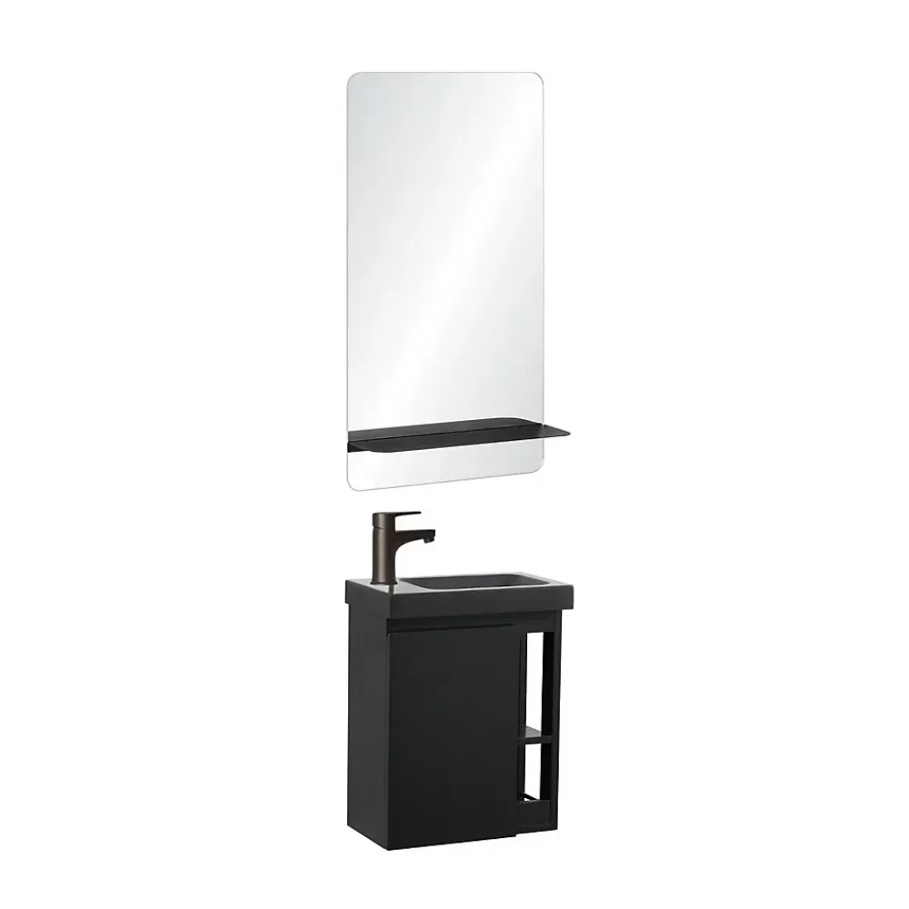 Mob-In Ensemble lave-mains HAMPTON avec robinet noir et miroir tablette