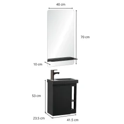 Mob-In Ensemble lave-mains HAMPTON avec robinet noir et miroir tablette