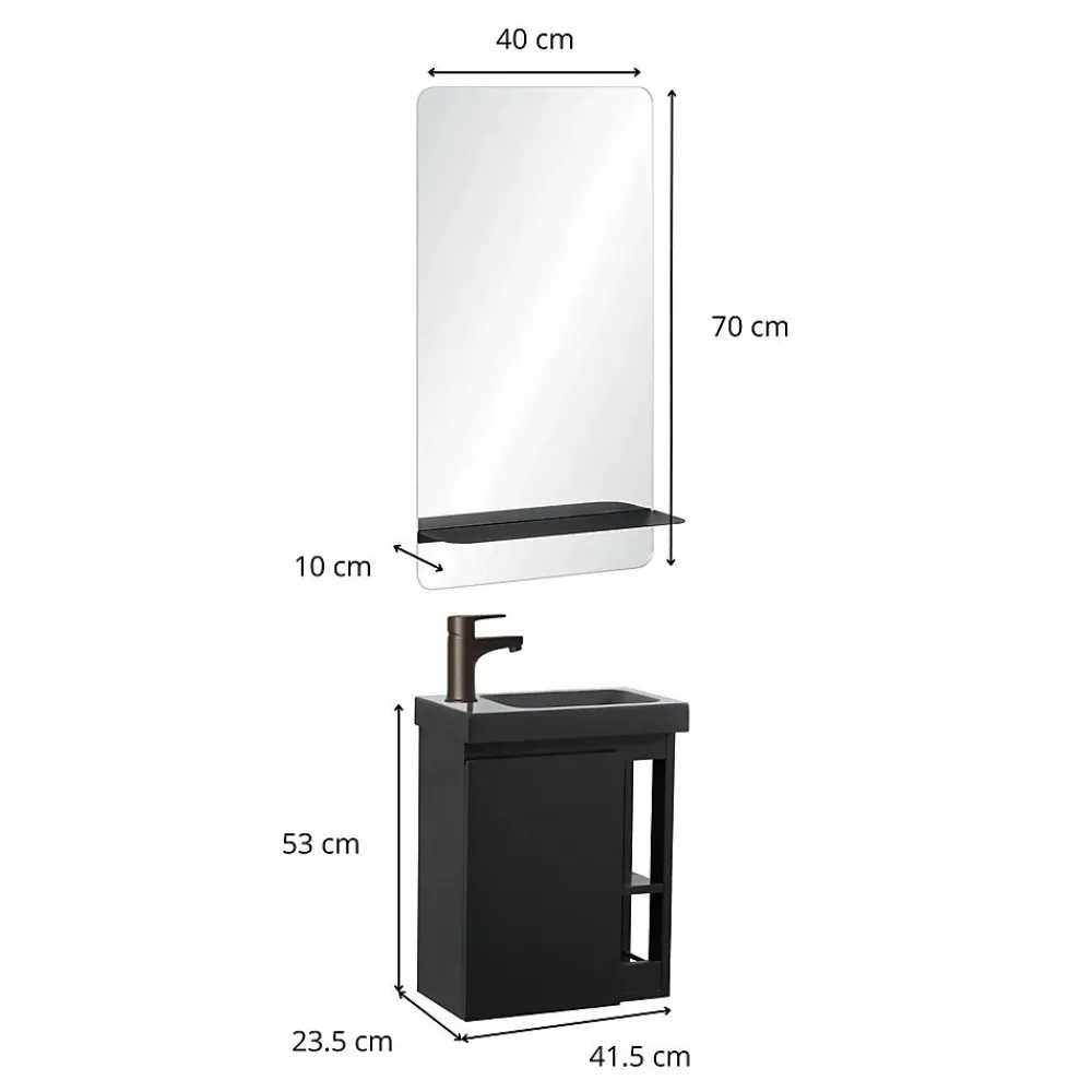 Mob-In Ensemble lave-mains HAMPTON avec robinet noir et miroir tablette