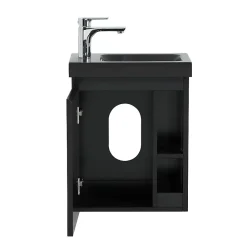 Mob-In Ensemble lave-mains HAMPTON avec robinet noir et miroir tablette