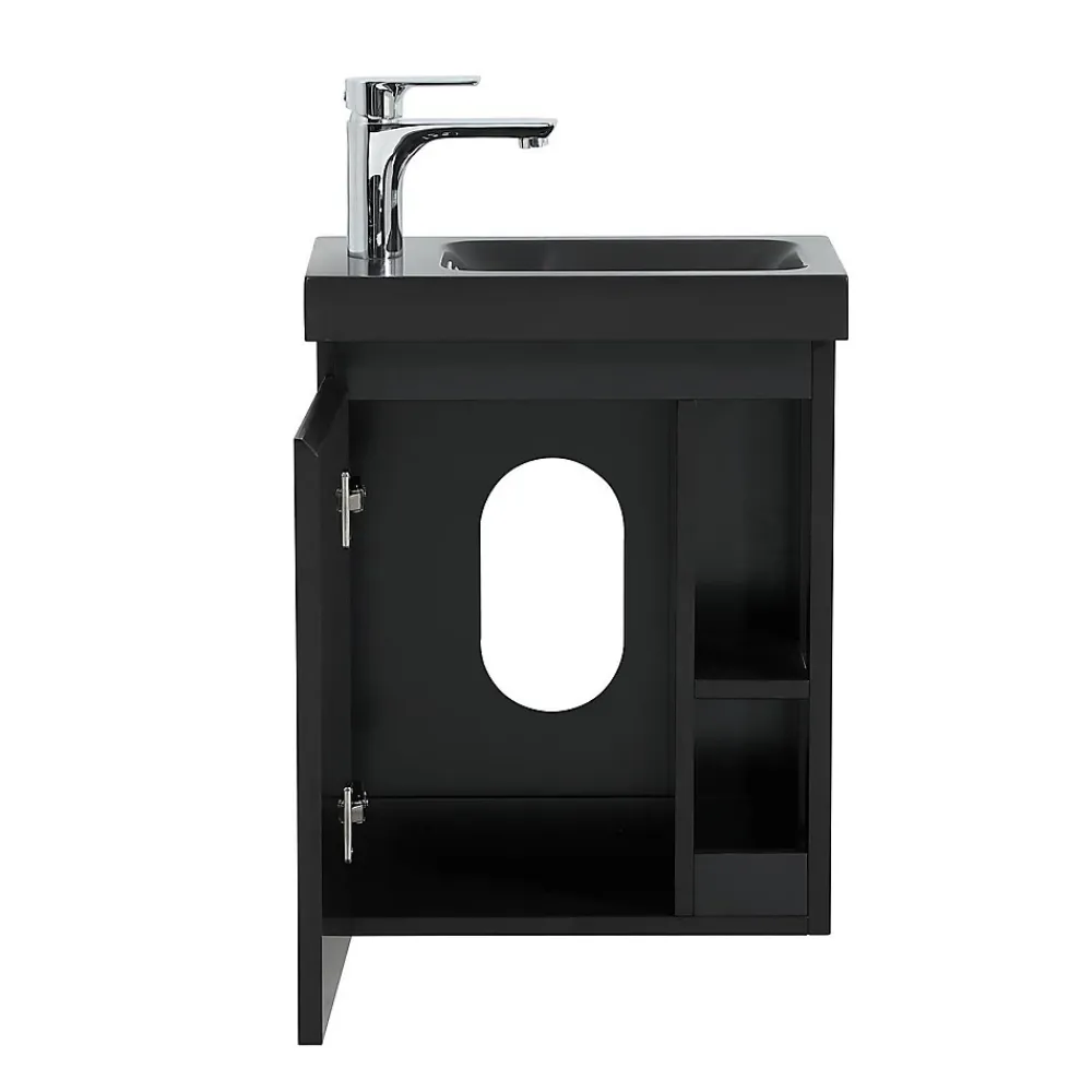 Mob-In Ensemble lave-mains HAMPTON avec robinet noir et miroir tablette