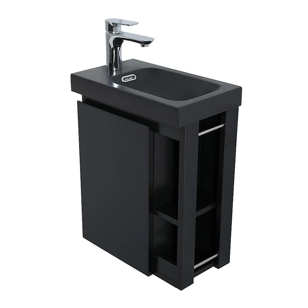 Mob-In Ensemble lave-mains HAMPTON avec robinet noir et miroir tablette