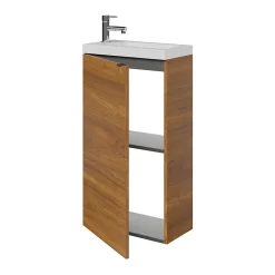 GoodHome Ensemble lave-mains l.45 cm meuble à poser Imandra décor noyer + plan vasque résine blanc