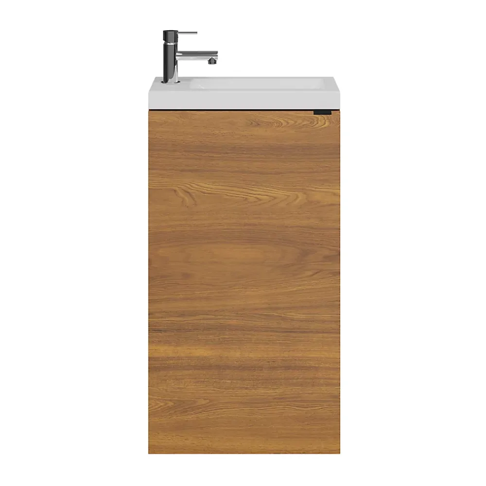 GoodHome Ensemble lave-mains l.45 cm meuble à poser Imandra décor noyer + plan vasque résine blanc