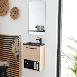 Lave-Mains|Mob-In Ensemble lave-mains NIKA avec niche, robinet et miroir tablette