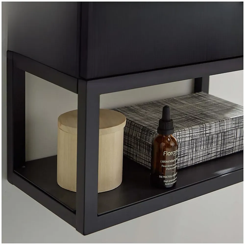 Mob-In Ensemble lave-mains NOVA métal et bois avec robinet noir et miroir ovale