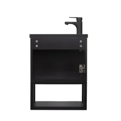 Mob-In Ensemble lave-mains NOVA métal et bois avec robinet noir et miroir ovale
