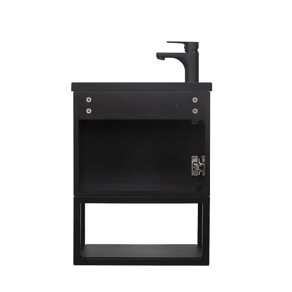 Mob-In Ensemble lave-mains NOVA métal et bois avec robinet noir et miroir ovale