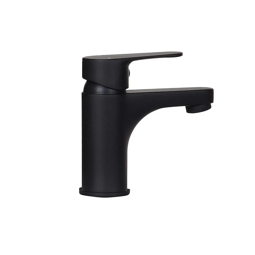 Mob-In Ensemble lave-mains NOVA métal et bois avec robinet noir et miroir ovale