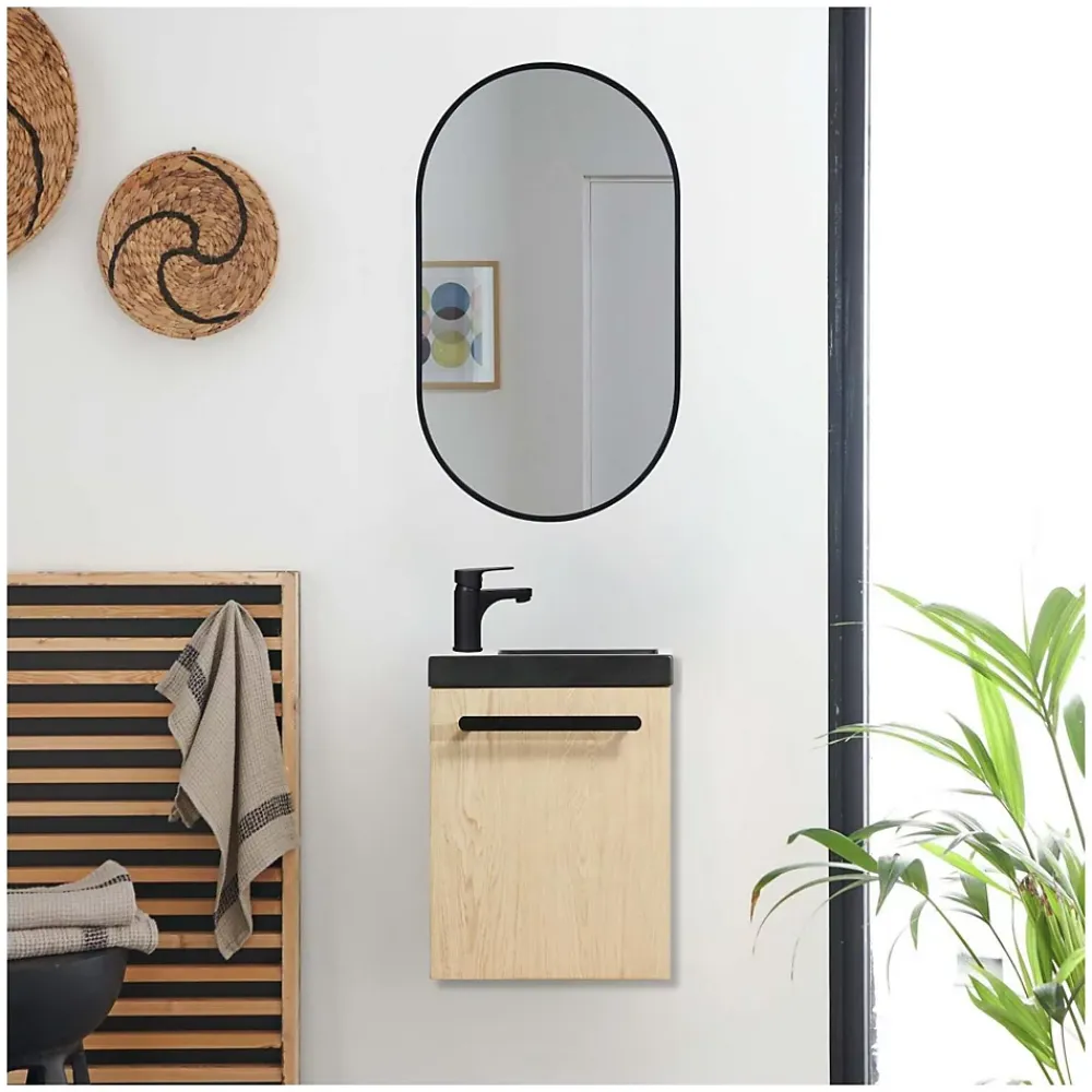Lave-Mains|Mob-In Ensemble lave-mains suspendu NEVADA avec robinet noir et miroir ovale