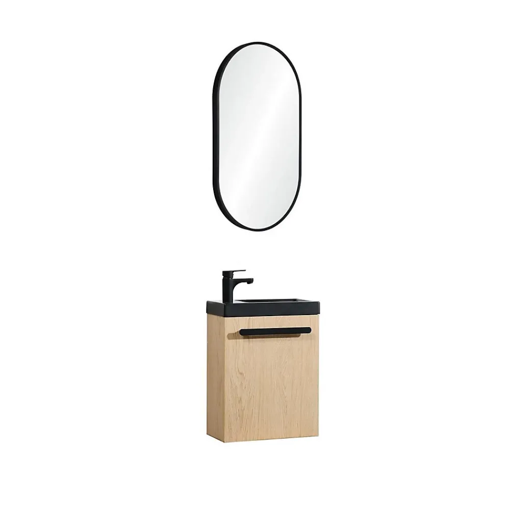 Lave-Mains|Mob-In Ensemble lave-mains suspendu NEVADA avec robinet noir et miroir ovale