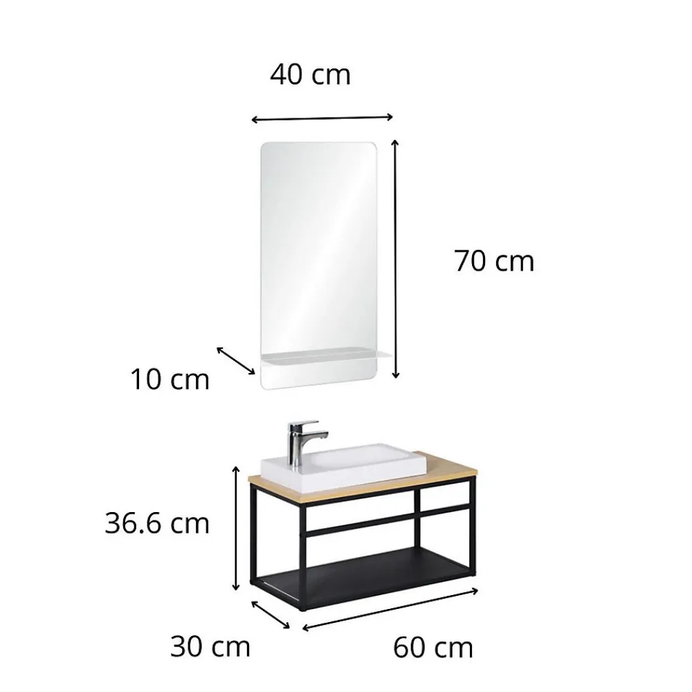 Lave-Mains|Mob-In Ensemble lave-mains WILO grande largeur avec robinet et miroir 60cm