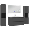 Ensemble Meuble De Salle De Bains|AICA Sanitaire Ensemble meuble 100 cm anthracite avec 2 tiroirs, lavabo céramique + Miroir Bluetooth tricolore + 2 colonnes hautes, suspendu