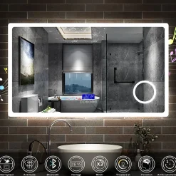 Ensemble Meuble De Salle De Bains|AICA Sanitaire Ensemble meuble 100 cm anthracite avec 2 tiroirs, lavabo céramique + Miroir Bluetooth tricolore + 2 colonnes hautes, suspendu
