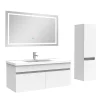 AICA Sanitaire Ensemble meuble + vasque + miroir lumineux + colonne 100cm meuble salle de bain Blanc