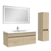 Ensemble Meuble De Salle De Bains|AICA Sanitaire Ensemble meuble + vasque + miroir lumineux + colonne 100cm meuble salle de bain Chêne Wotan
