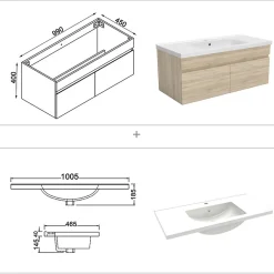 Ensemble Meuble De Salle De Bains|AICA Sanitaire Ensemble meuble + vasque + miroir lumineux + colonne 100cm meuble salle de bain Chêne Wotan