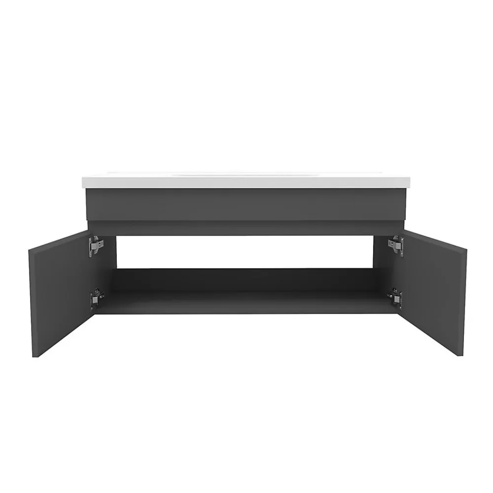 AICA Sanitaire Ensemble meuble + vasque + miroir lumineux + colonne 100cm meuble salle de bain Anthracite