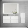 Ensemble Meuble De Salle De Bains|AICA Sanitaire Ensemble meuble 2 vasque L.120cm 4 tiroirs + lavabo + LED miroir + colonne,blanc,A