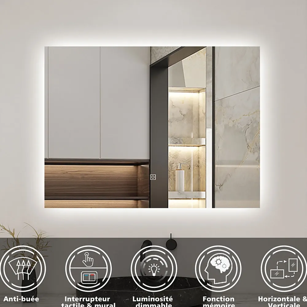 AICA Sanitaire Ensemble meuble chêne et vasque L.120cm 4 tiroirs + colonne haut + lavabo + miroir 80x60cm x2-suspendu