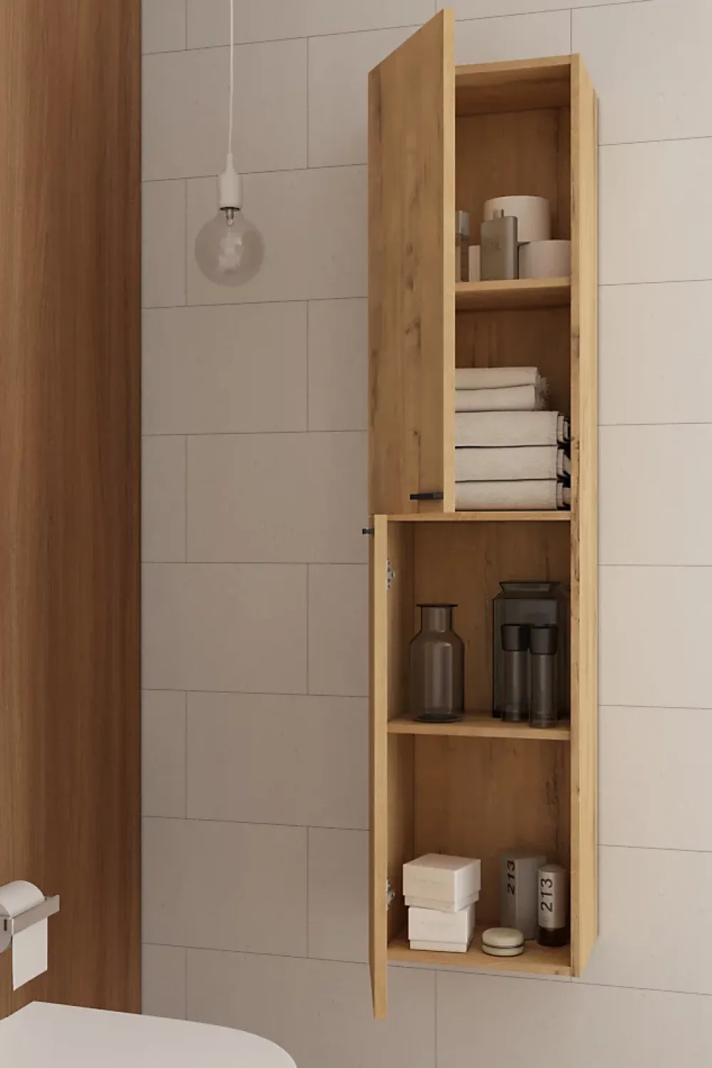 Cosyneo Ensemble meuble de salle de bain 80cm vasque déportée + colonne de rangement - KING - Roble (chêne clair)