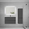 AICA Sanitaire Ensemble meuble de salle de bain et lavabo anthracite (L.80cm) 2 tiroirs + meuble haut + lavabo + miroir LED