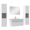AICA Sanitaire Ensemble meuble de salle de bain 80cm simple vasque + colonne de rangement + miroir lumineux Blanc