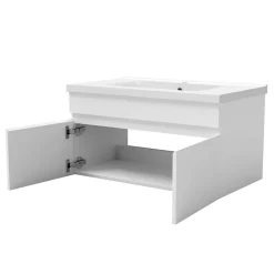 AICA Sanitaire Ensemble meuble de salle de bain 80cm simple vasque + colonne de rangement + miroir lumineux Blanc