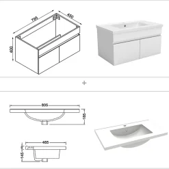 AICA Sanitaire Ensemble meuble de salle de bain 80cm simple vasque + colonne de rangement + miroir lumineux Blanc