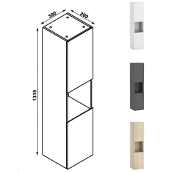 AICA Sanitaire Ensemble meuble de salle de bain 80cm simple vasque + colonne de rangement + miroir lumineux Blanc