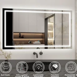 Ensemble Meuble De Salle De Bains|AICA Sanitaire Ensemble meuble de salle de bain avec tiroirs 80cm, vasque céramique et LED miroir, anthracite