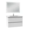 AICA Sanitaire Ensemble meuble de salle de bain 80cm, vasque céramique et LED miroir mural, blanc