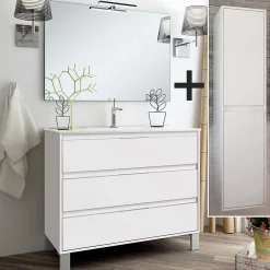 Ensemble Meuble De Salle De Bains|Cosyneo Ensemble meuble de salle de bain 80cm simple vasque + colonne de rangement TIRIS - blanc