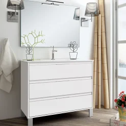 Ensemble Meuble De Salle De Bains|Cosyneo Ensemble meuble de salle de bain 80cm simple vasque + colonne de rangement TIRIS - blanc