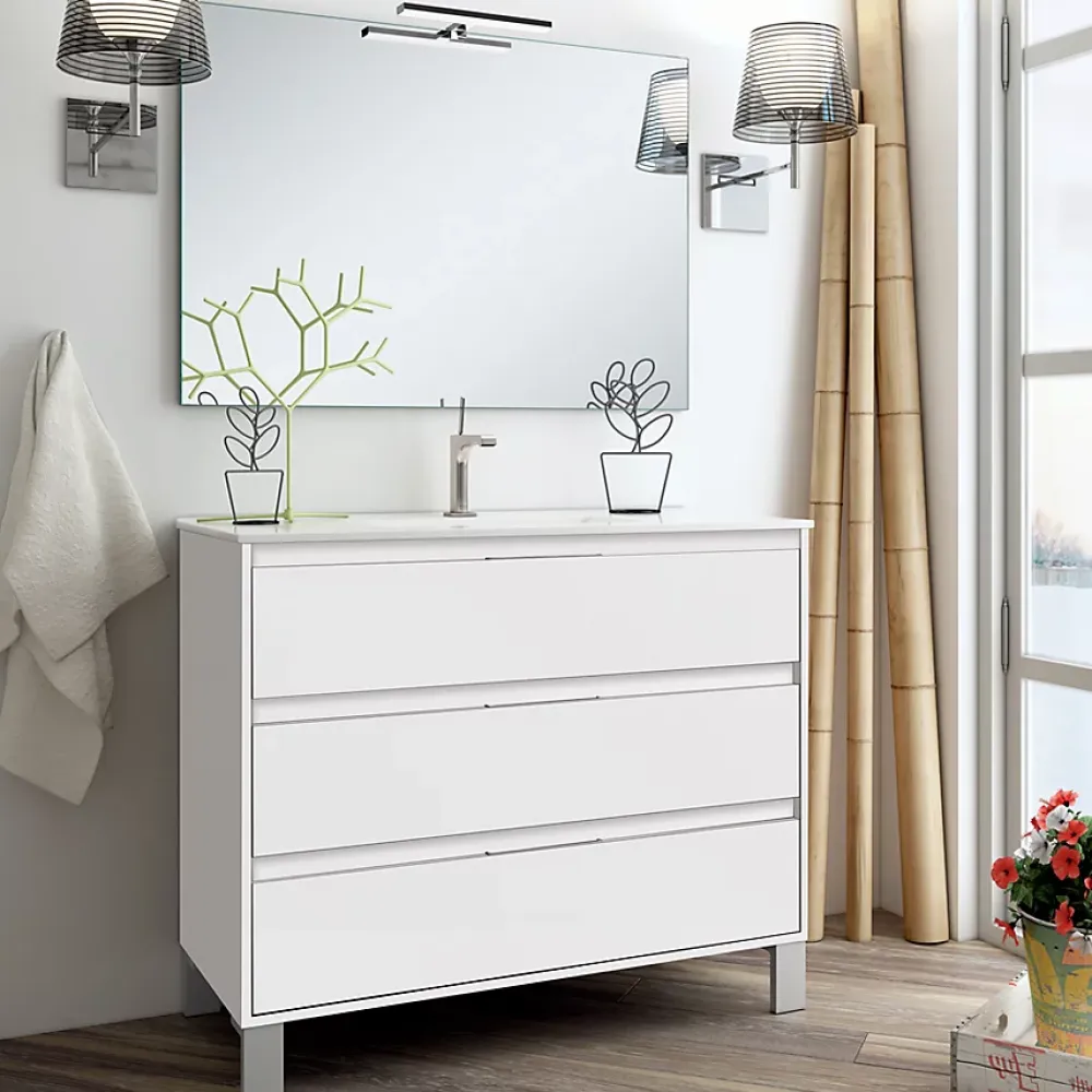 Ensemble Meuble De Salle De Bains|Cosyneo Ensemble meuble de salle de bain 80cm simple vasque + colonne de rangement TIRIS - blanc