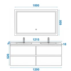 AICA Sanitaire Ensemble meuble de salle de bain 120cm, vasque céramique et LED miroir, chêne