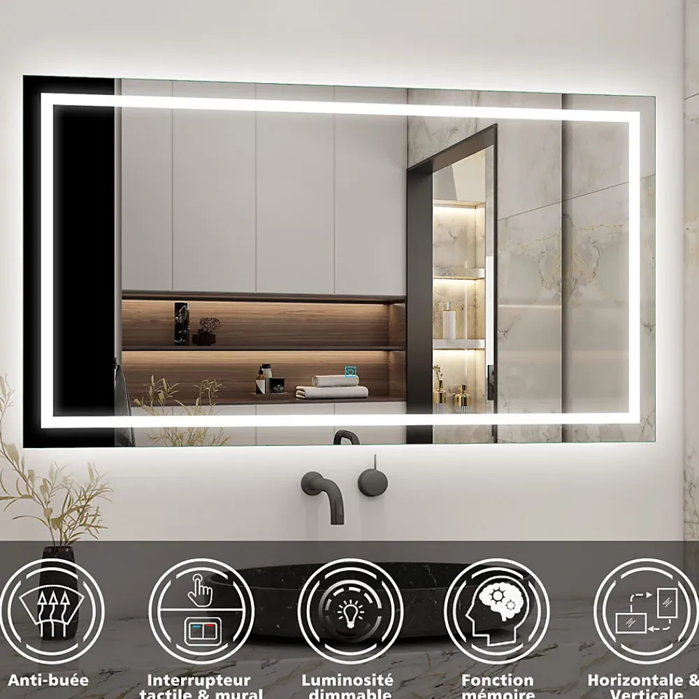 AICA Sanitaire Ensemble meuble de salle de bain 120cm, vasque céramique et LED miroir, chêne