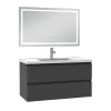 AICA Sanitaire Ensemble meuble de salle de bain avec tiroirs 100cm, vasque céramique et LED miroir, anthracite